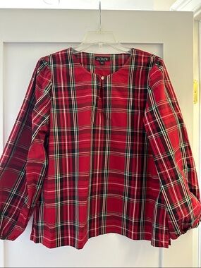 J. Crew Red Plaid Long-Sleeve Button-Front Top